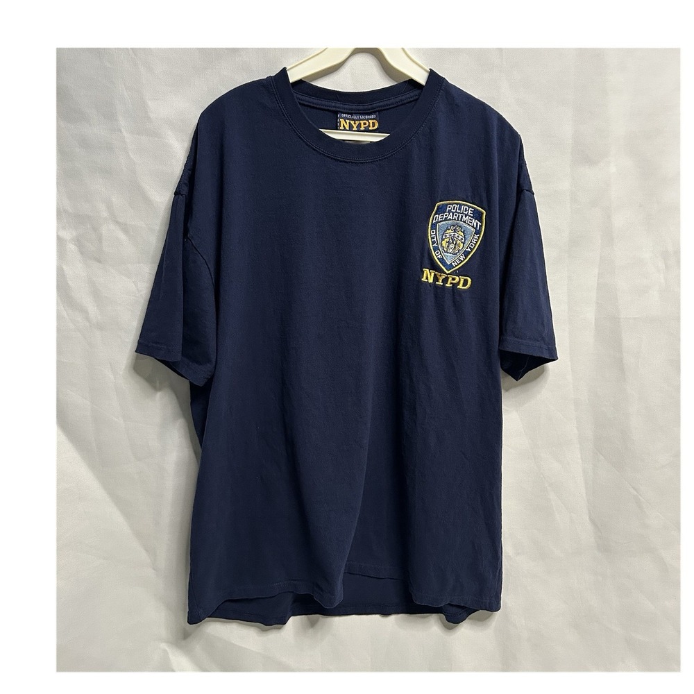 NYPD Navy Blue T-Shirt XL Embroidered Logo 100% Cotton Men Regular Short Sleeve